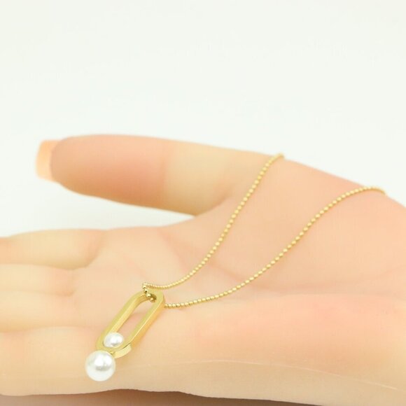 Gold Plated Pearl Drop Pendant Necklace, XPNL0313 - Picture 5 of 13